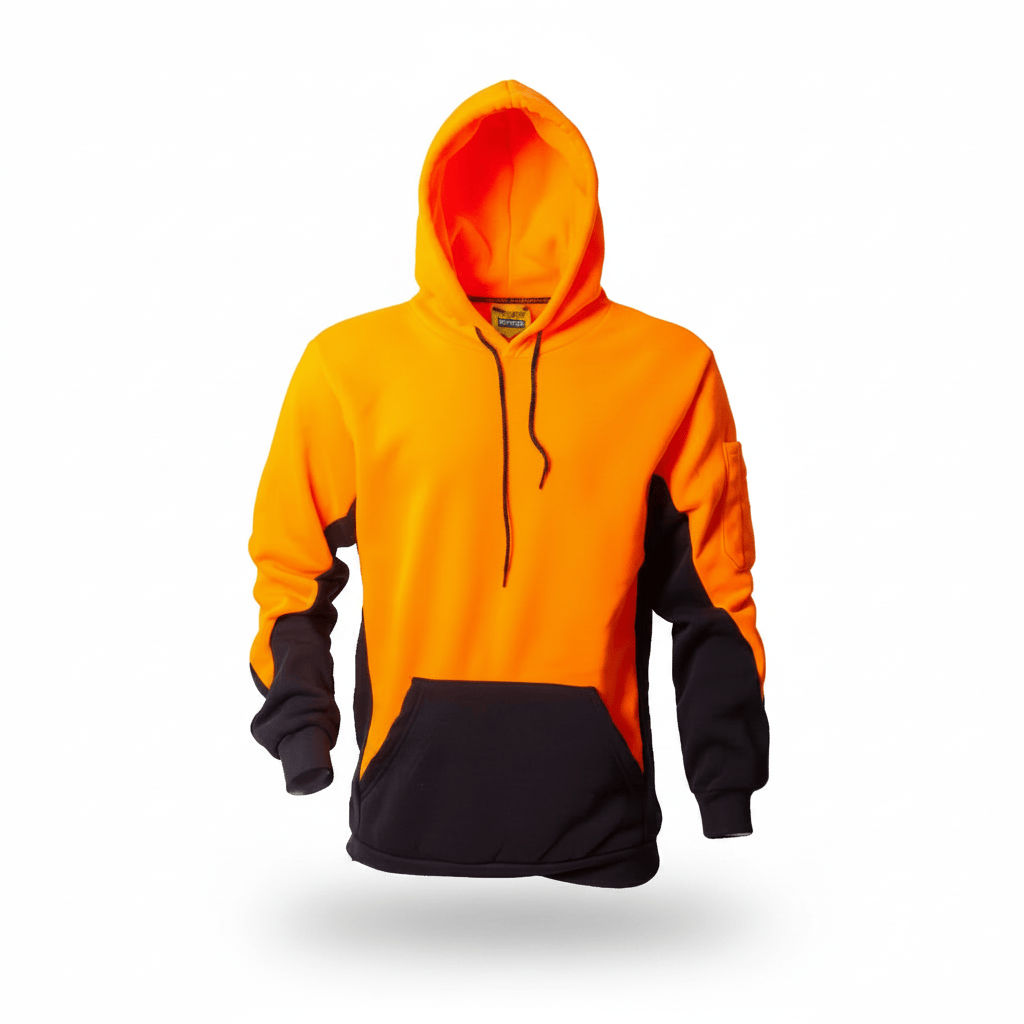 Custom hi-vis hoodie with logo for workwear and construction uniforms