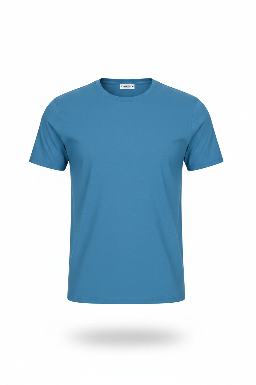 Blue custom t-shirt with business logo print for corporate and trade teams