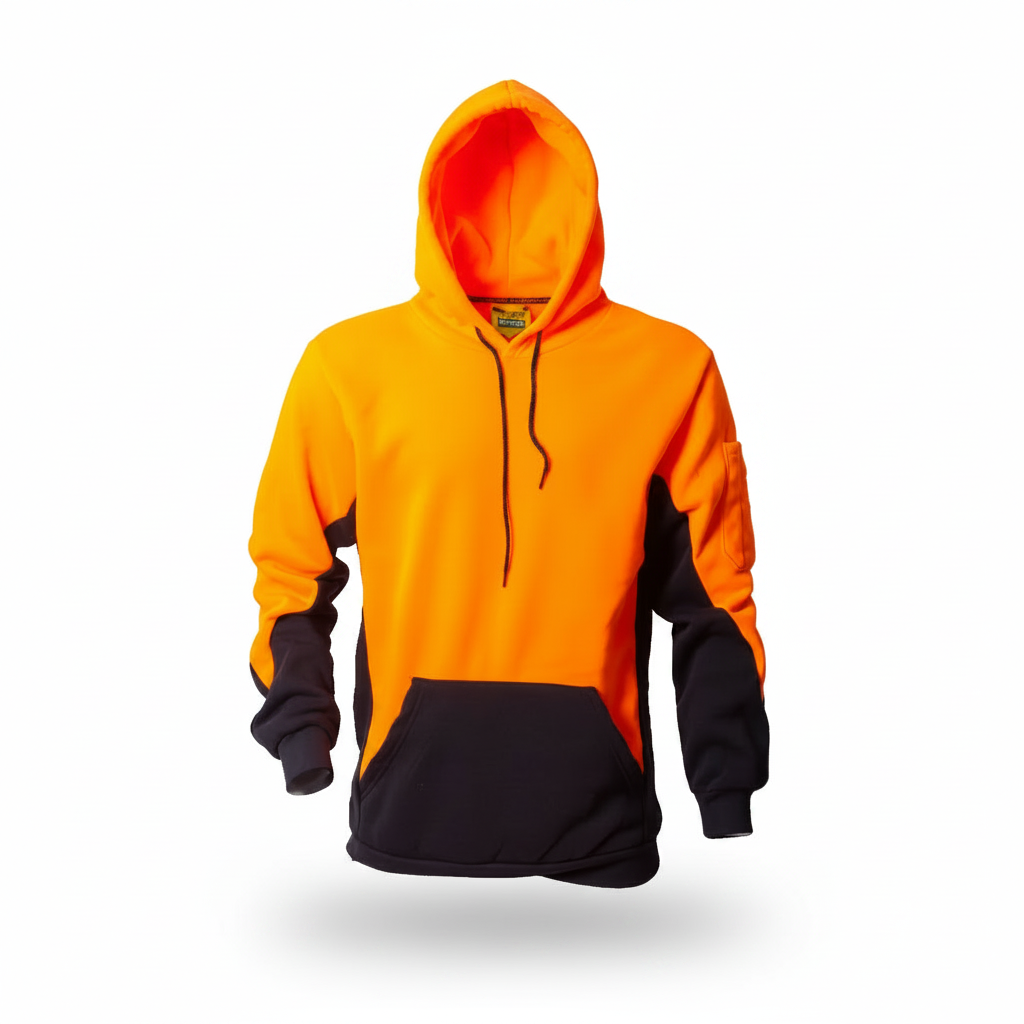 Custom hi-vis hoodie with logo for workwear and construction uniforms