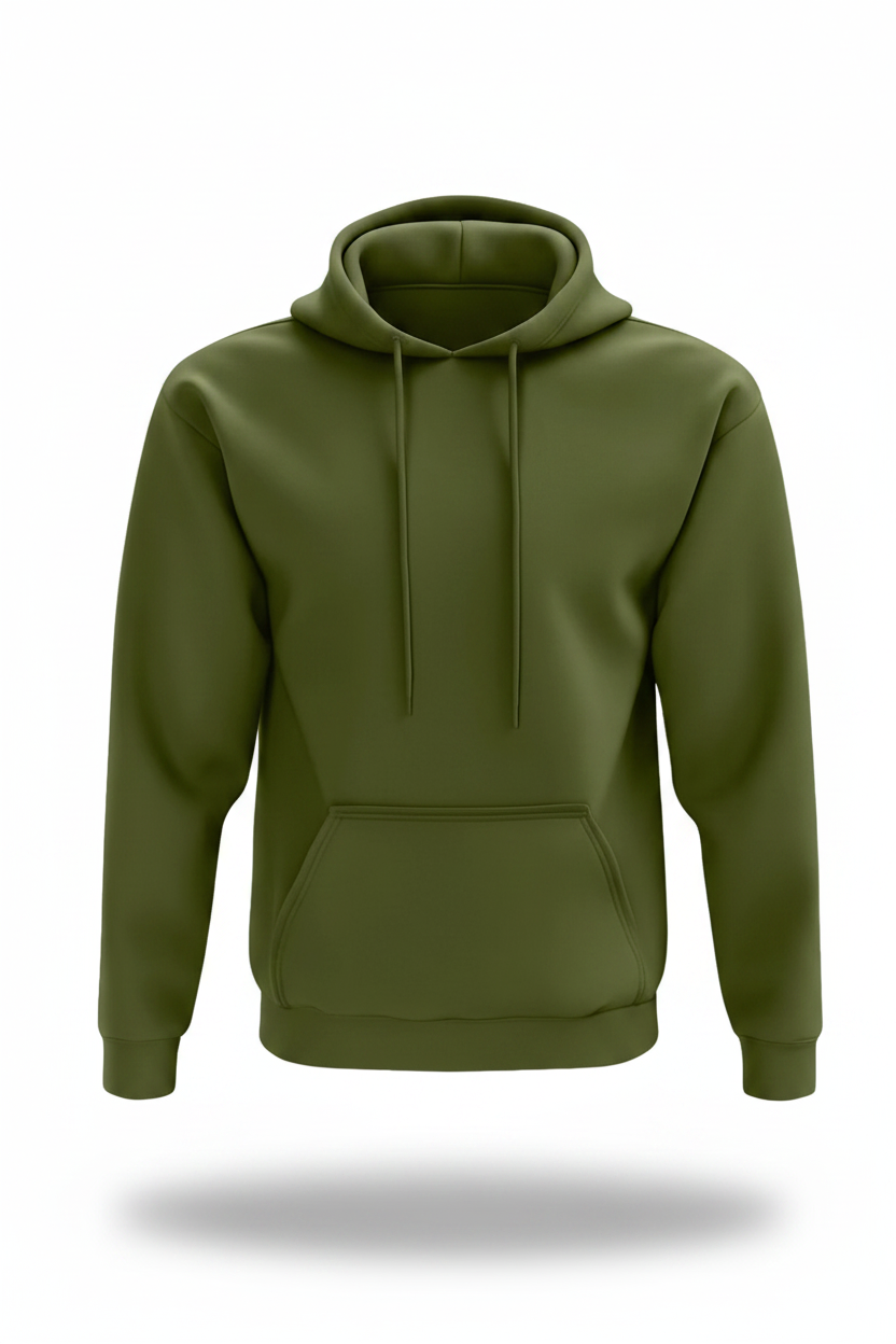 Khaki custom hoodie with business logo print for trade and corporate teams